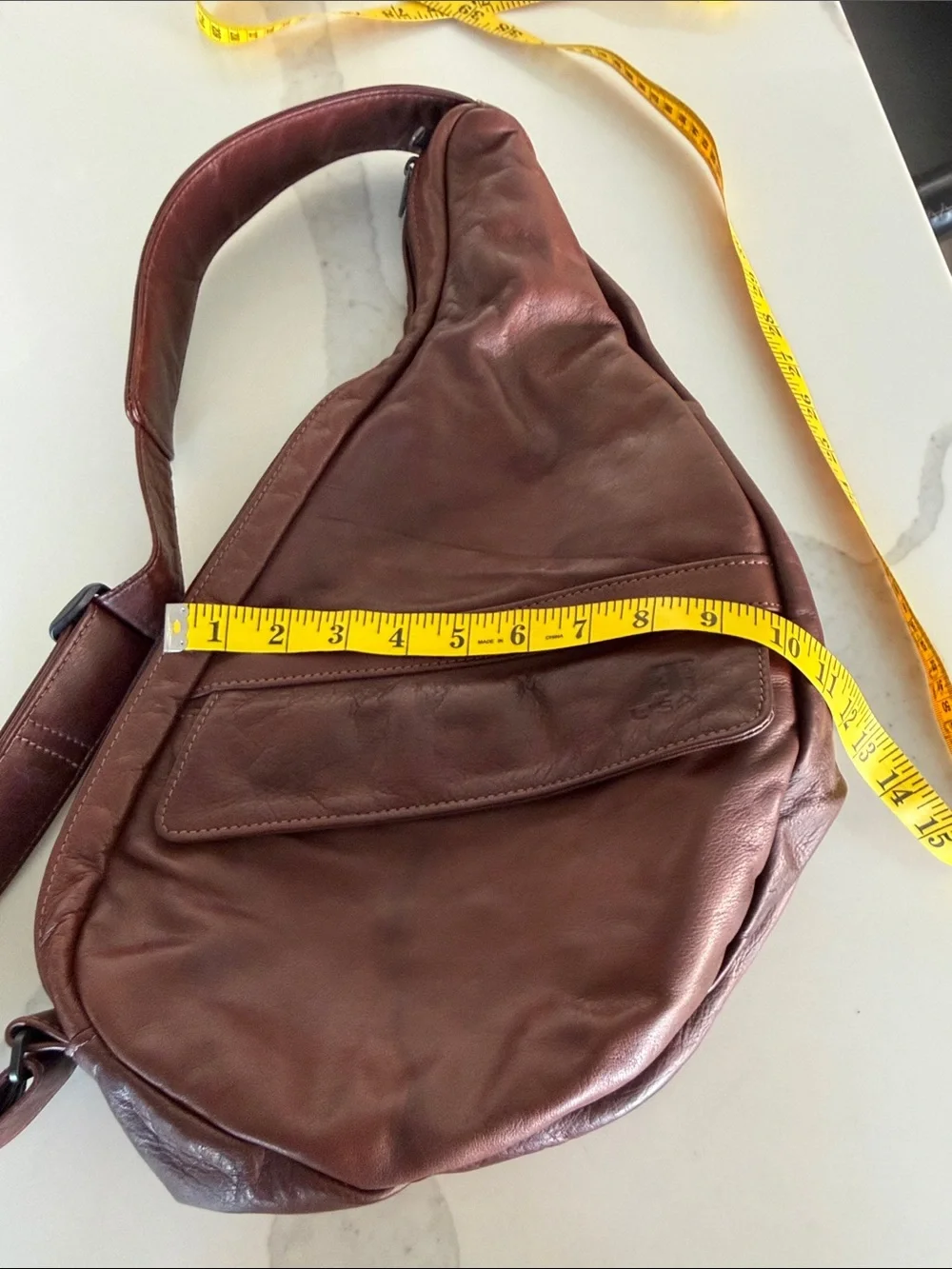 Ameribag 18” Brown Leather Sling Healthy Back Backpack Sling Bag Unisex Style